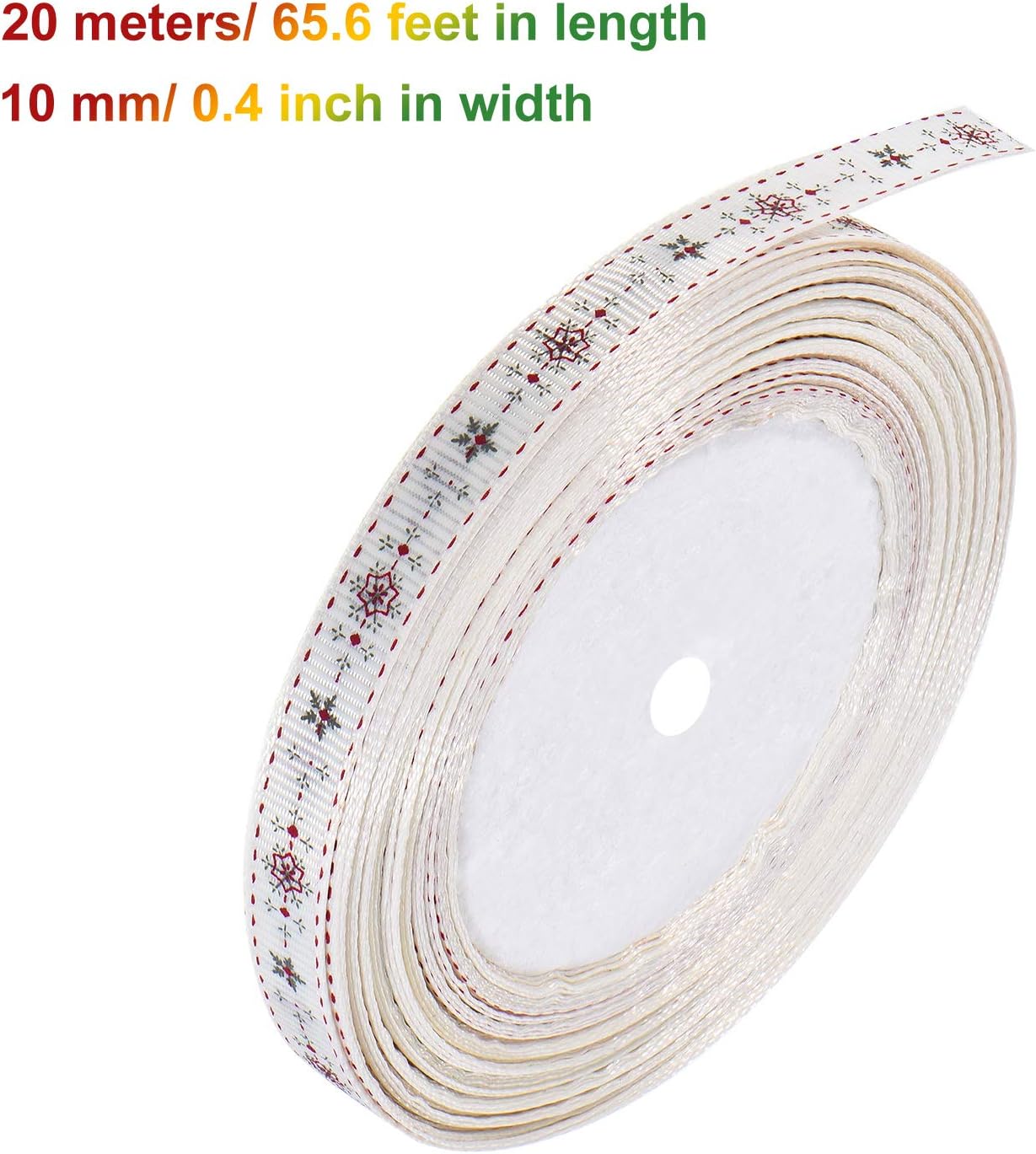 10 mm de Ancho WILLBOND Cinta de Grosgrain de Navidad de 65,6 Pies 