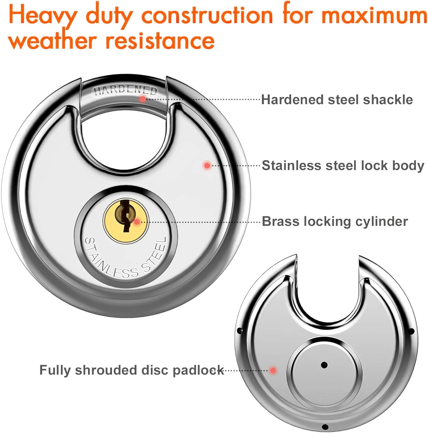 Puroma Keyed Padlock, Stainless Steel Discus Lock with 3/8-Inch Shackle for Sheds, Storage Unit, Garages and Fence - - 