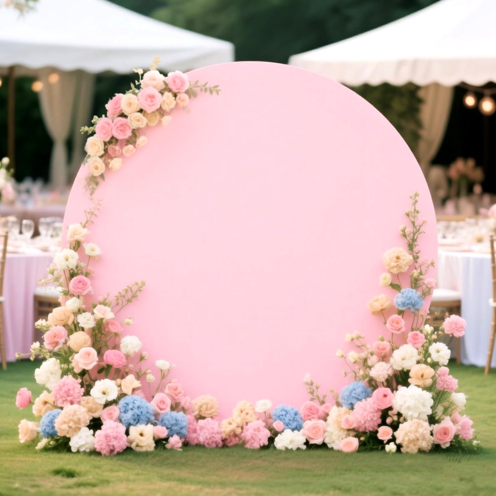 Photo 1 of GUANSEN 7.5FT Pink Round Backdrop Cover for Wedding,Circle Balloon Arch Backgound Stand Cover for Birthday Party Baby Shower Thanksgiving Decoration