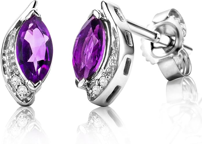 Miore Schmuck Damen 0 01 Ct Diamant Ohrstecker Mit Edelstein Geburtsstein Amethyst In Lila Und 4 Diamanten Brillanten Ohrringe Aus Weissgold 9 Karat 375 Gold Amazon De Schmuck