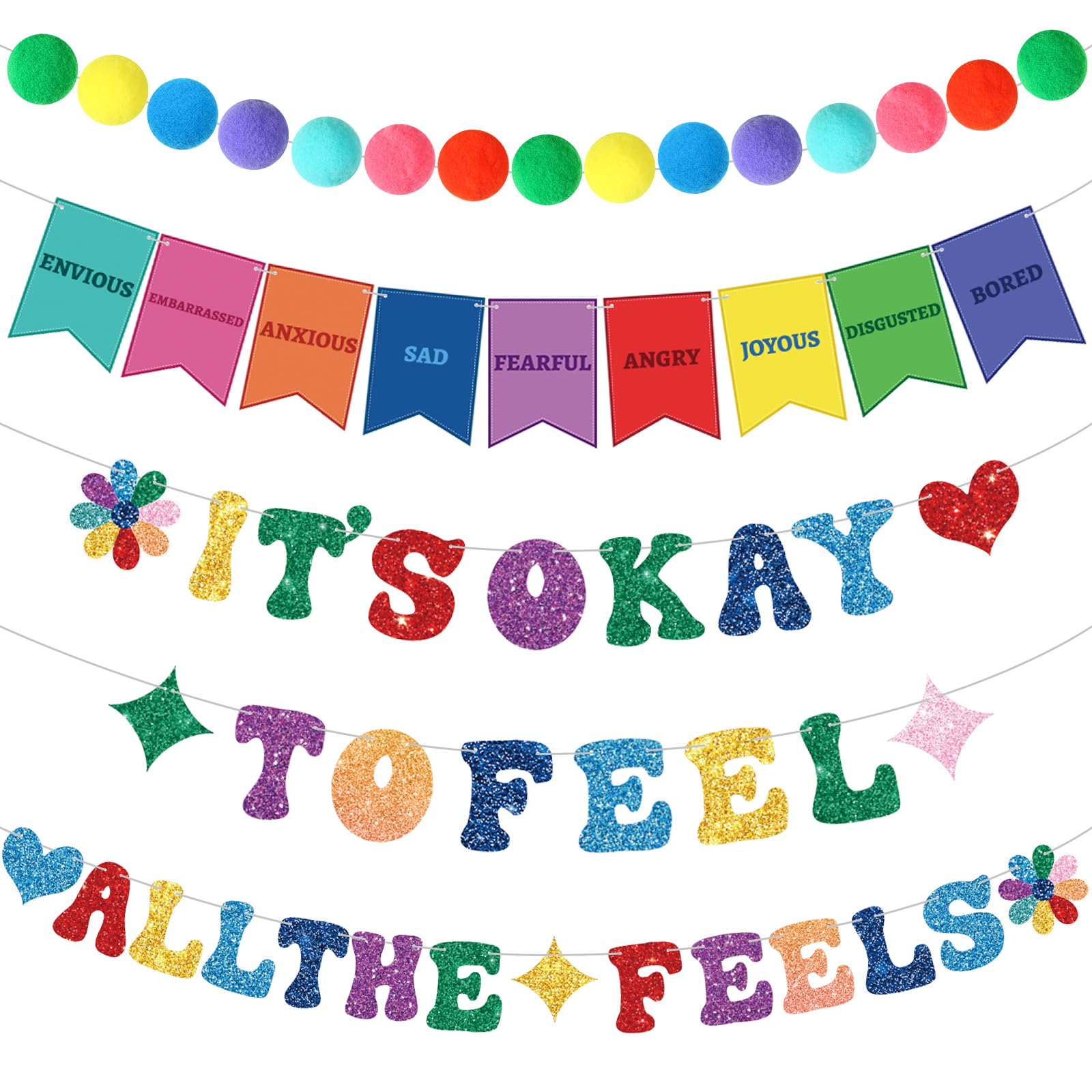 Photo 1 of Hahafelt 5 Pieces Inside Party Decorations Feelings Theme Banner Different Feelings Hanging Decorations It's Okay to Feel All The Fells Party Ornaments