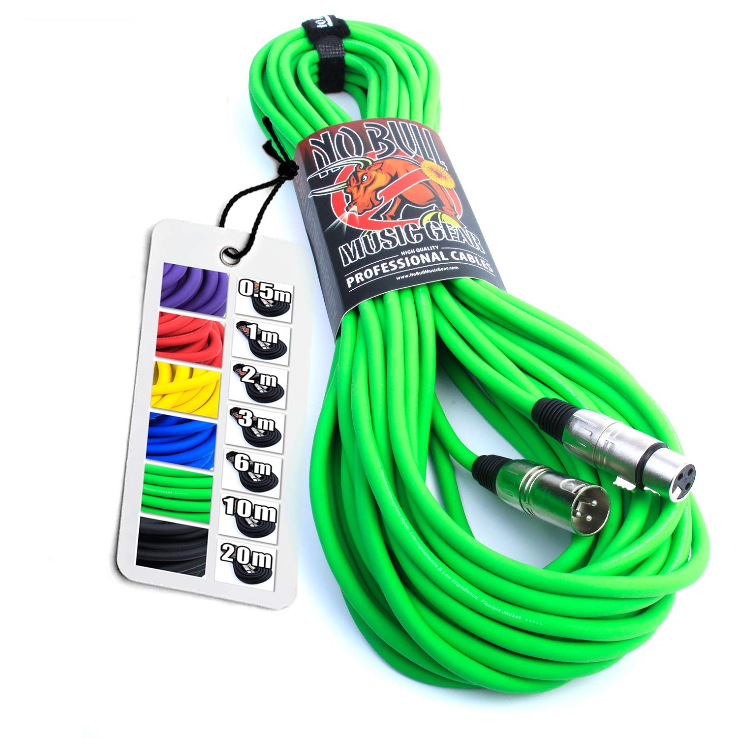 Nordell No Bull Music Gear Premium XLR Cable (Green, 20m): Achieve a Clearer Audio Signal with a Balanced Male to Female Microphone Lead, plus Cable Tie