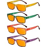 Eyekepper 4 Pack Computer Reading Glasses - Fashion Blue Light Blocking Readers for Women Men Orange Tinted +3.00