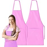 GREEN LIFESTYLE 2 Pack Chef Apron with Pockets – Grilling Aprons for Men, Waterproof Cooking Apron for BBQ, Work or Restaurant Use, Kitchen Aprons for Women with Pockets – Pink