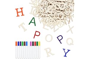 Morcheiong 52 Pcs 2" Wooden Letters Unfinished Wood Alphabet with 12 Pcs Multicolor Pens for DIY Crafts, Home Decor, Wall, Ar