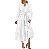 PRETTYGARDEN Womens V Neck Long Sleeve Maxi Dresses 2026 Spring Casual Button A Line Flowy Formal Wedding Guest Cotton Dress