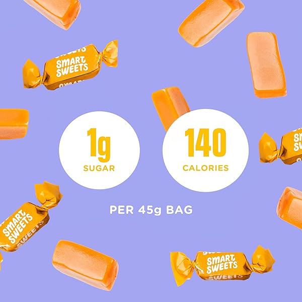 SMARTSWEETS CARAMEL CANDIES, 1.6OZ (PACK OF 12), CREAMY CANDY WITH LOW SUGAR (1G), LOW CALORIE (140), PLANT BASED, GLUTEN FREE, NO ARTIFICIAL COLORS OR SWEETENERS, HEALTHY SNACK FOR KIDS & ADULTS