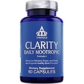 Thrivous Clarity Daily Nootropic – Cognitive Support & Mood Formula with Bacopa (Synapsa®), L-Theanine, Rhodiola Rosea, Vitamin B Complex & Zinc Picolinate – 60 Vegan Capsules