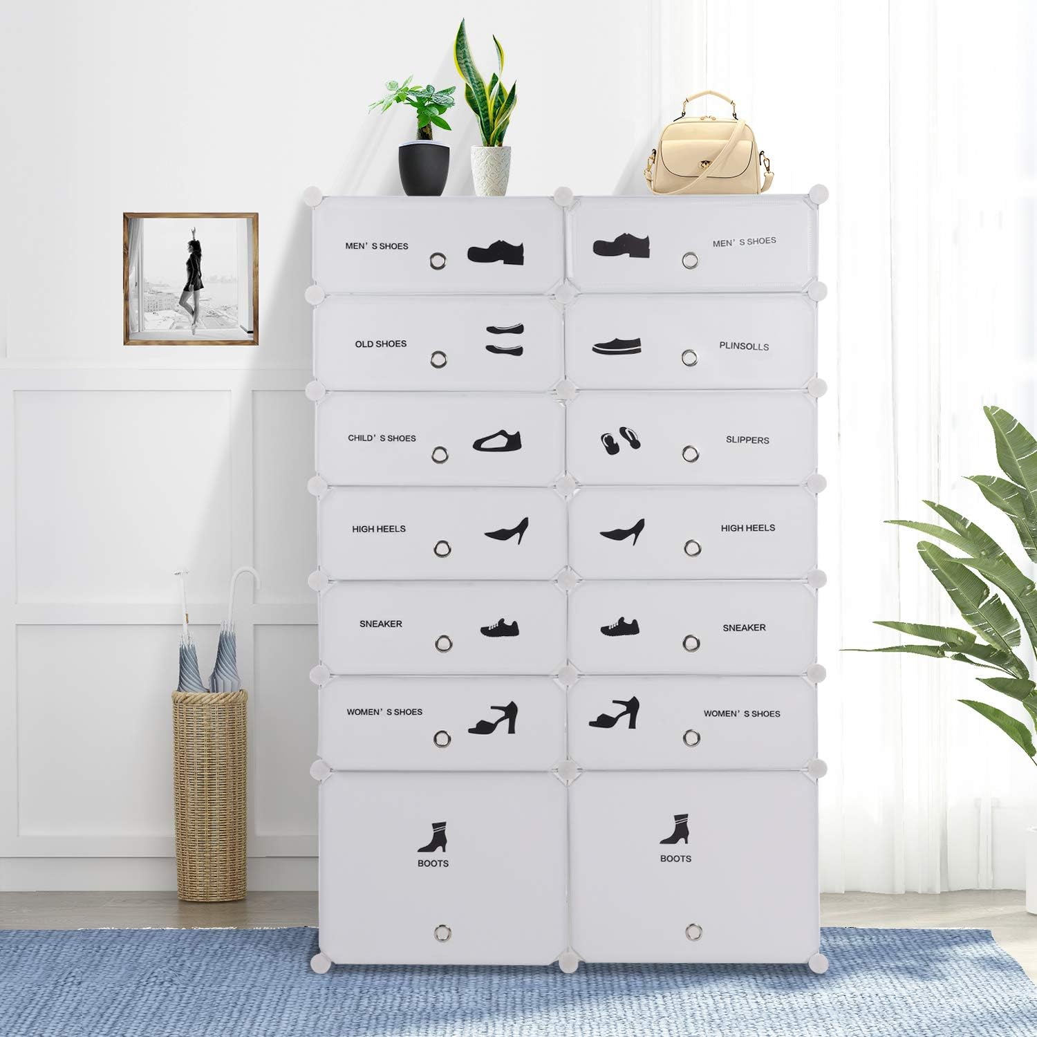 Shoe Cabinet,7-Tier Shoe Storage Organizer Cabinet with Shelf, Shoe Rack Perfect for Bedroom and Entryway, White