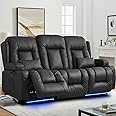 SENIFIS Power 3 Seater Recliner, Home Theater Seating with Massage & Heating, 3 Seat RV Recliner Sofa Chair for Living Room with Lumbar Pillows/Side Pockets/LED Light/Outlet (Black, 3 Seat)