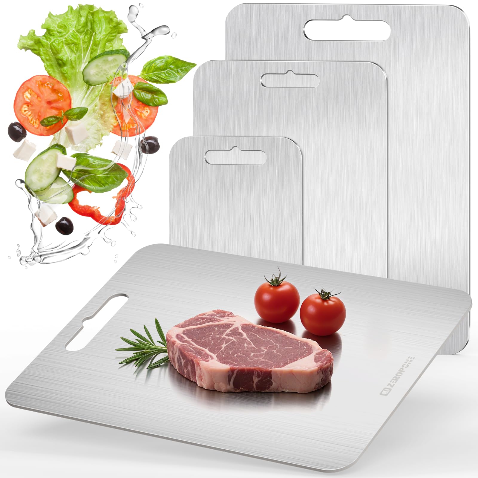 Photo 1 of **MISSING PARTS**
ZeroPone Stainless Steel Cutting Board, 3 PCS Metal Cutting Boards for Kitchen, Double Sided Stainless Steel Chopping Board for Meat, Fruit and Vegetables (15.3" x 11", 13.4" x 9", 9.4" x 5.9")