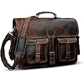 Leather Briefcase Work Bag for Men Women Dark Brown Crossbody Genuine Leather Satchel Office Bag for Men Women 18 Inch Computer Travel Messenger Laptop Shoulder Bag Cureo