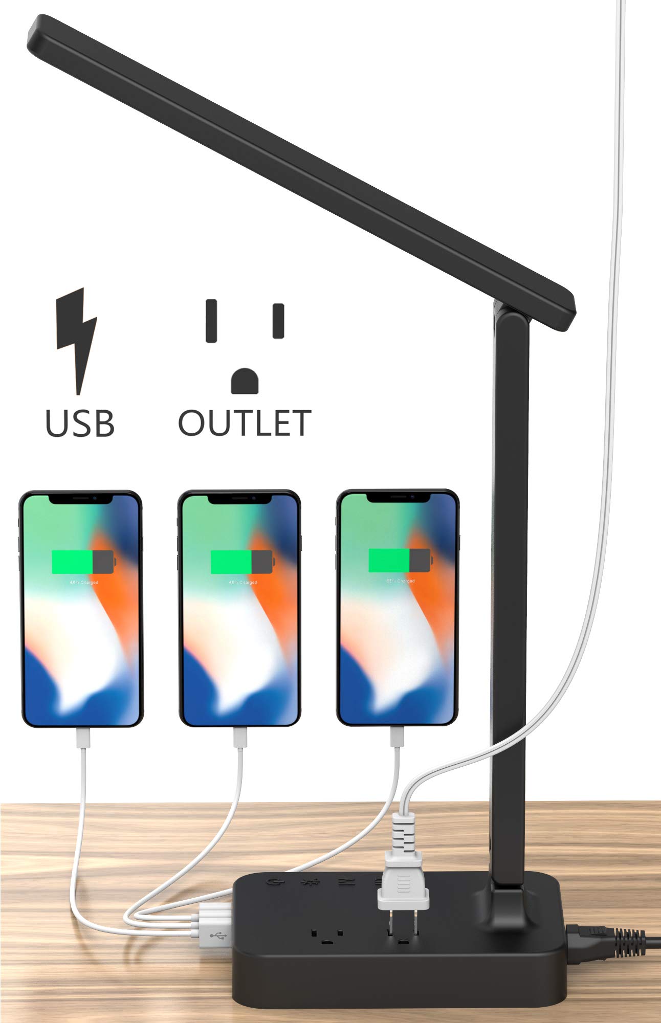 LED Desk Table Lamp with 3 USB Charging Port and 2 AC Power Outlet,3