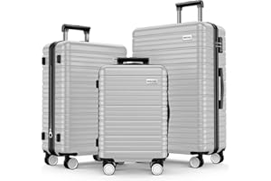 BEOW Luggage Sets 3 Piece Expandable Hard Sided Suitcase Sets 3 Pcs With Durable Spinner Wheels Lightweight Zipper Luggage With Tsa Lock Luggage Sets For Women Men Silver 20/24/28 Inch