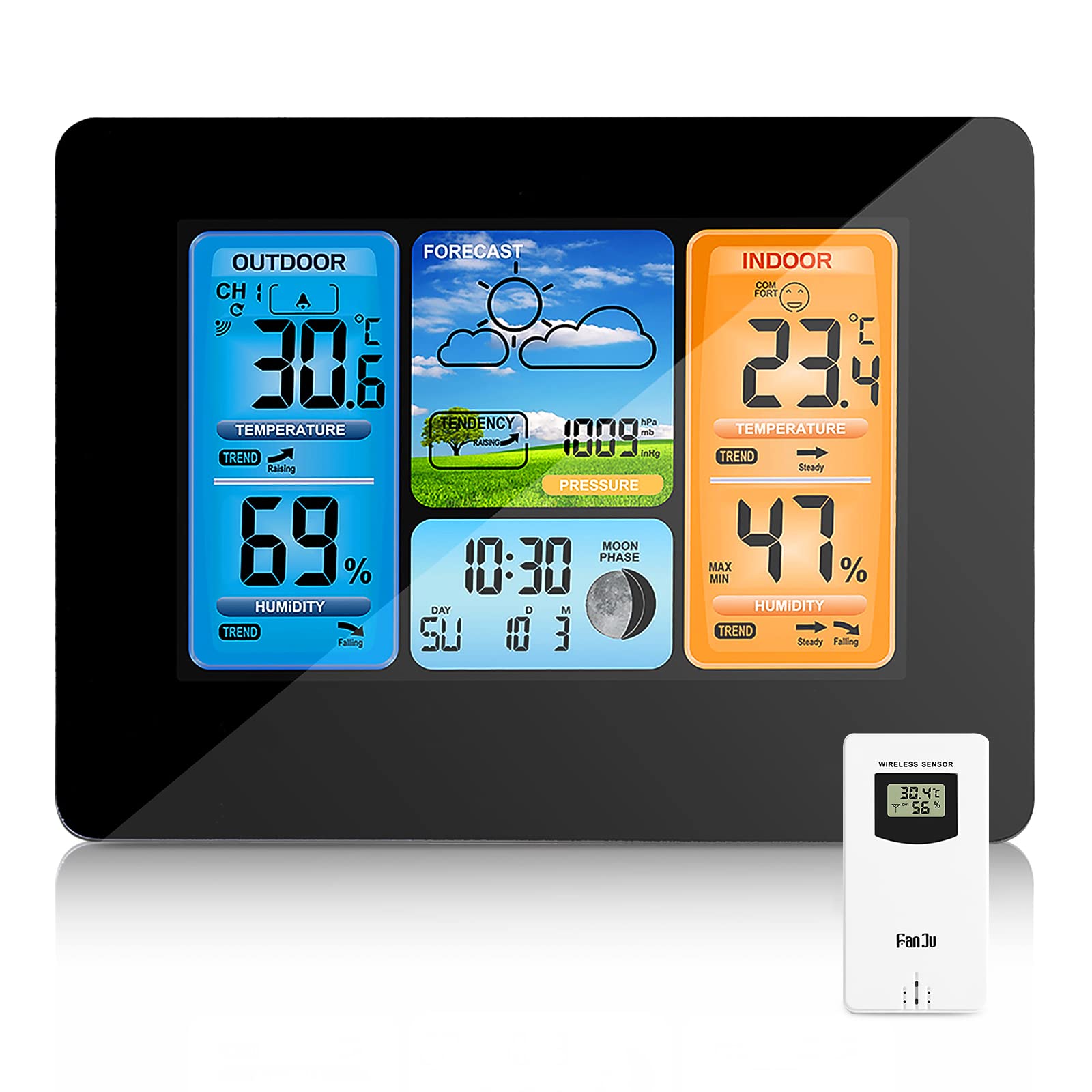 ONEVER Wireless Weather Station Digital Color Forecast Weather Station with Alert and Temperature/Humidity/Barometer/Alarm/Moon Phase/Weather Clock with Outdoor Sensor