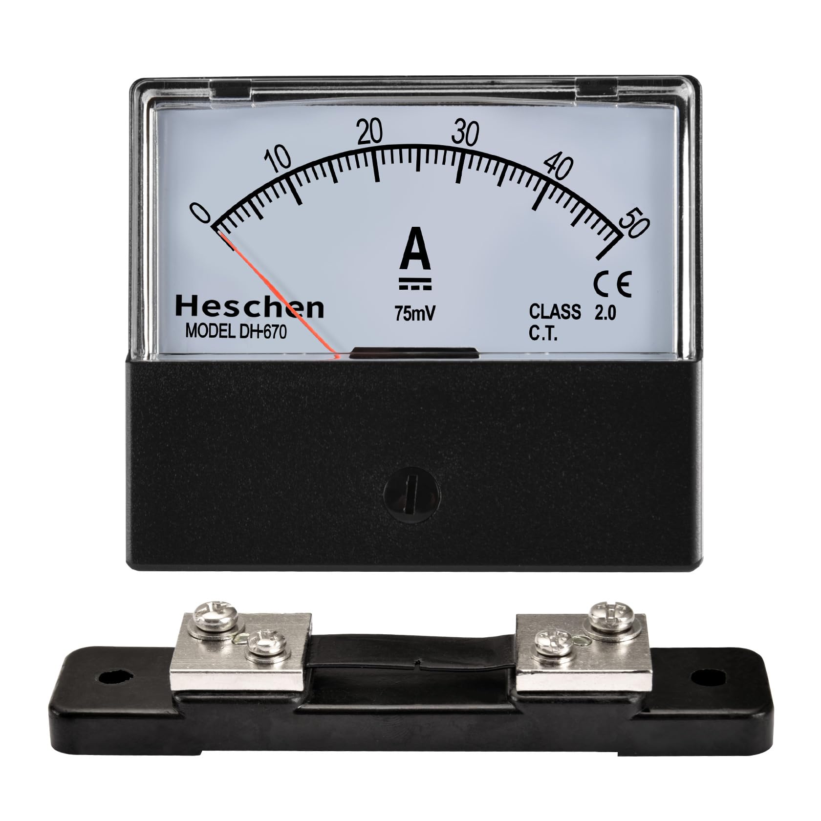 Heschen Rectangular Panel Mounted Electricity Meter Ammeter Tester DH-670 DC 0-50A Class 2.0 with Shunt