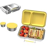 Stainless Steel Lunch box, 22.6 oz Leakproof 2-Compartments Stainless Steel Bento Box Containers,Metal Lunchbox with 2 Container, Dishwasher Safe for Adults Men Women, Office,Outdoor, BPA-Free Yellow