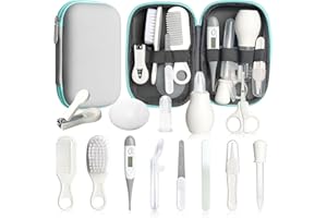 ESONTO Baby Healthcare and Grooming Kit, 14 in 1 Baby Safety Set Newborn Nursery Health Care Set with Hair Brush Scale Nail Clippers for Baby Girls Boys (14 Kits Grey White)