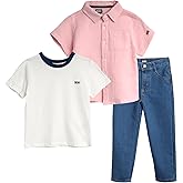 DKNY Toddler Boys Pants Set - 3 Piece Boys Button Down Shirt, Crew Neck Short Sleeve T Shirt, and Denim Jeans
