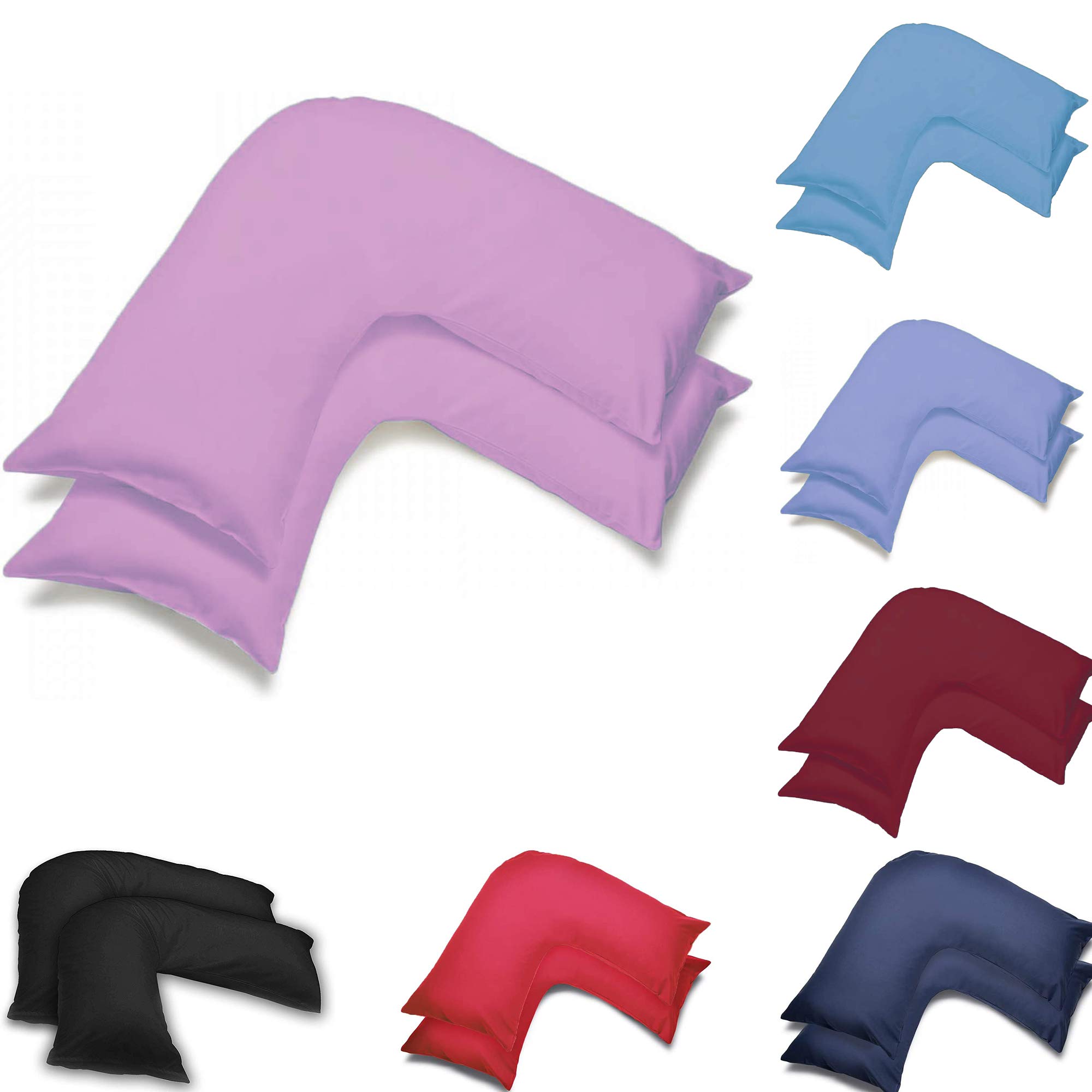 US Fabrics Pack Of Two Orthopedic V Shaped Pillow Case Cover Pregnancy Maternity Back Neck Support Nursing Support (Pink)