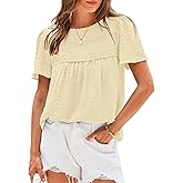 BTFBM Women's 2026 Summer Tops Swiss Dot Lace Crochet Crewneck Short Sleeve Casual Cute Shirts Boho Blouses