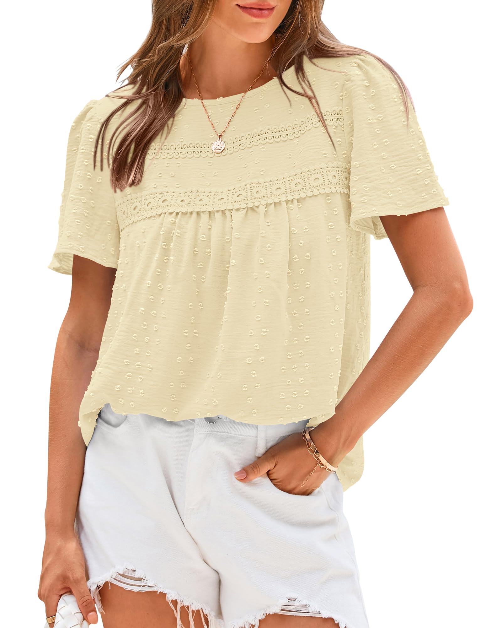 3/4 Length Sleeve Womens Tops Crewneck Lace Tunic Business Casual Dressy Blouses Spring Trendy Clothes 2025 - View #13