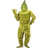Deluxe Adult Grinch Costume | Men's Dr. Seuss The Grinch Green Jumpsuit with Latex Full Mask, Collar & Elongated Gloves