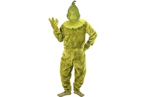 ELOPE Deluxe Adult Grinch Costume | Men's Dr. Seuss The Grinch Green Jumpsuit with Latex Full Mask, Collar & Elongated Gloves