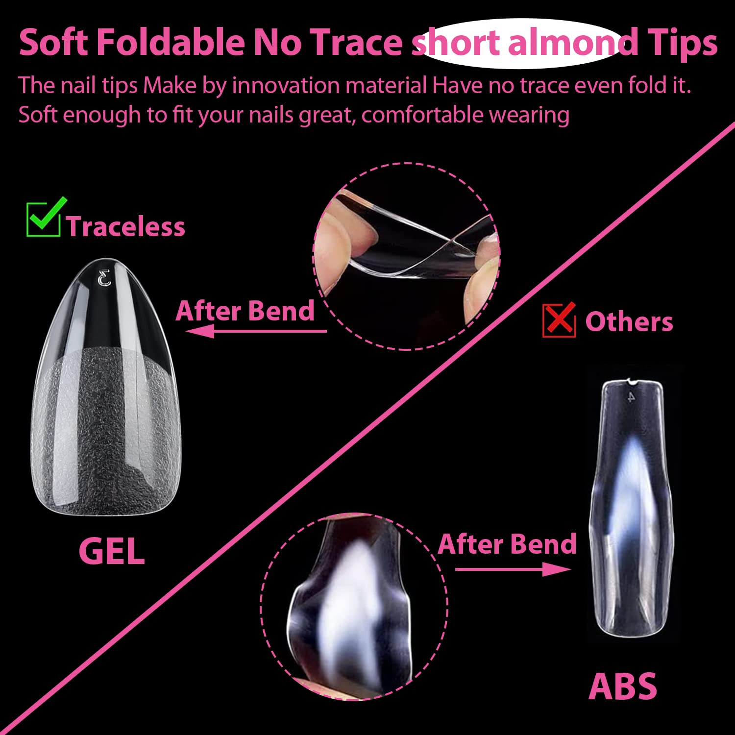 UNA GELLA Short Fake Nails Tips Almond Shape 504PCS Soft Press On Gel Nail Tips Pre Shaped For Women Home Almond Nail Extension Full Cover, 12 Sizes Acrylic Gelly Tips - Image 4