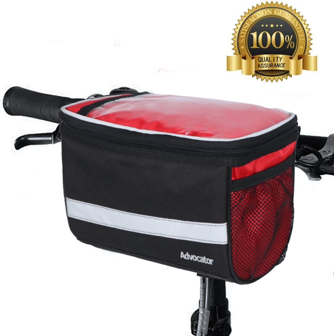 Advocator Bicycle Front Bags, Bike Handlebar Bag with Sliver Grey Reflective Stripe Outdoor Activity Cycling Basket Frame Pack Accessories Touchscreen Operation Transparent PVC Pouch