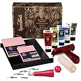 Speedball Deluxe Block Printing Kit - Includes Inks, Brayer, Bench Hook, Lino Handle and Cutters, Speedy-Carve Block, Mounted