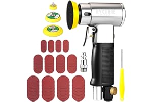 RYCUBRE 3 Inch Orbital Sander, Air Sander with 1/2/3 Inch Sanding Pads - 60PCS Sandpapers Included, Mini DA Sander for Woodworking, Car Polishing, DIY Projects (1/4 inch Air Inlet)