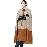 BEAUZSUZSANA Women Vintage Wool Blend Plaid Cape Coat with Italy Leather Patchwork Design British Style for Winter Fall