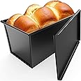 CHEFMADE Loaf Pan with Lid, Non-Stick Bakeware Carbon Steel Bread Rectangle Flat Toast with Cover for Baking Bread - Black