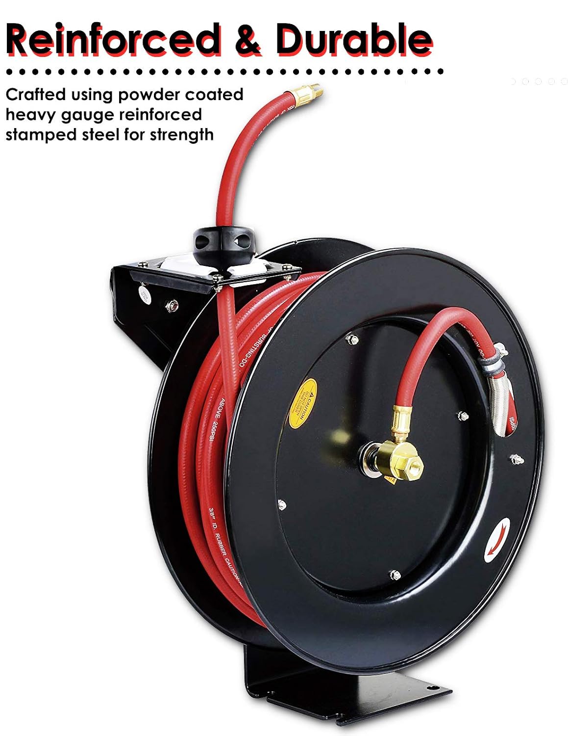 ReelWorks Air Hose Reel Retractable 3/8" Inch x 50' Feet Hybrid Polymer Hose - Image 3