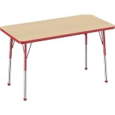 FDP 24" x 48" Rectangle Table with Ball Glide Legs - Maple/Red, 10008-MPRD | School Activity Table, Colorful Ball Feet, Adjustable Height 19-30 inches, Daycare, Preschool and Classroom Use