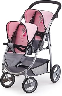 Bayer Design 26508AA 2650800-Zwillingspuppenwagen für Puppen, 46 cm, grau/rosa