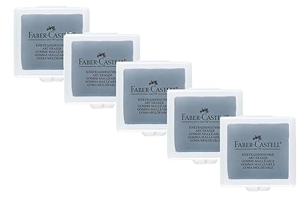 5er Pack Knetgummi Radierer für Künstler, ART ERASER Faber Castell, grau