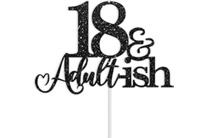 OARKIVE 18th Birthday Cake Topper Black Glitter Happy 18th Bday Cake Topper 18 Cake Topper and Adultish for 18 Birthday Decorations 18th Birthday Decor 18 Bday Decorations for Girls Boys