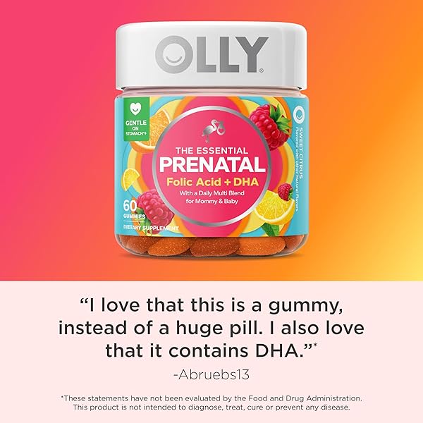 OLLY PRENATAL MULTIVITAMIN GUMMY, SUPPORTS HEALTHY GROWTH AND BRAIN DEVELOPMENT, FOLIC ACID, VITAMIN D, OMEGA 3 DHA, CHEWABLE SUPPLEMENT, CITRUS BERRY FLAVOR, 30 DAY SUPPLY – 60 COUNT