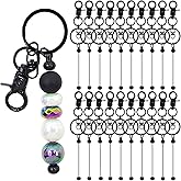 DNLEGULI 80 Pcs Beadable Keychains Bulk Kit – DIY Keychain Making Supplies with Metal Blanks for Crafts, Jewelry, Charms, Custom Projects – Blank Chain Bars for Beaded Keychain Design (Black)