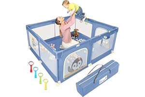 Li'l Pengyu Baby Playpen for Babies and Toddlers, 71 x 59 inch Baby Play Yards, Kids Play Pen for Indoor & Outdoor, Extra Large Baby Playpen, Toddler Play Yard with Carrying Bag (Blue)