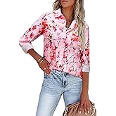 siliteelon Blouses for Women Long Sleeve Button Down Shirts Printed Wrinkle-Free Dressy Casual Blouse Spring Fall Trendy