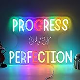 Progress Over Perfection Neon Sign for Classroom, Motivational LED Speech Therapy Decor Neon Letters Light for Office, Home Gym, Gift for Students,Teachers