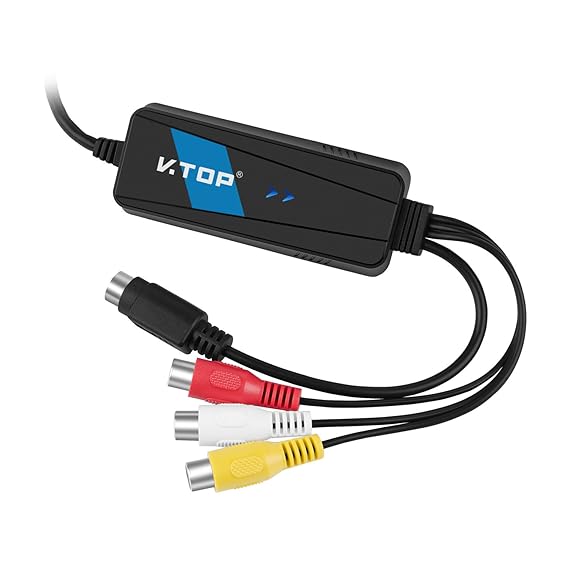 VTOP USB Video Grabber VHS Video Digitalisieren PC - USB 2.0 Video Capture VHS auf DVD Konverter für Hi8 Kassette Camcorder V