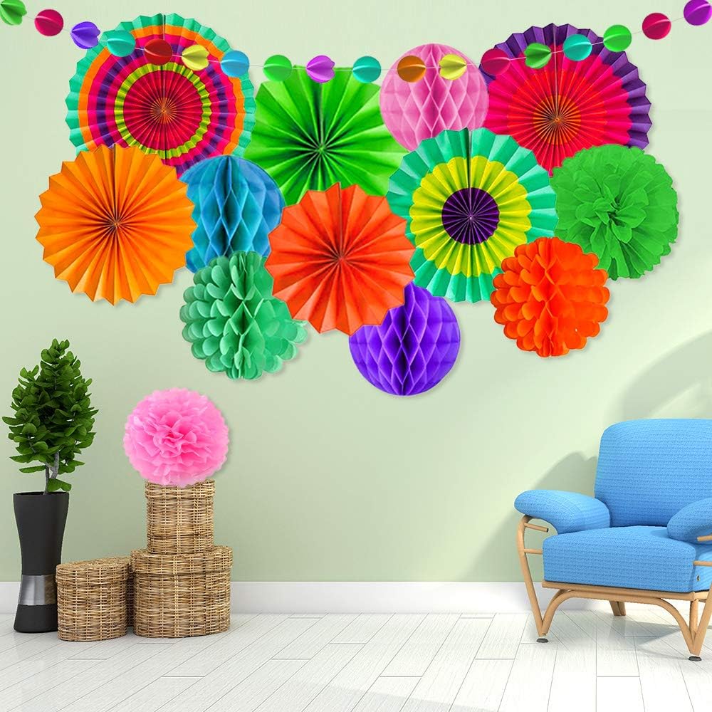 Aovowog 21 Pieces Decoration De Fete Papier Pom Poms Fleurs Eventail Boule Nid Dabeille Guirlandes Decoration Anniversaire Pour Mariage Birthday Noel Mexicain Carnaval Decorations Decorations Et Accessoires De Fetes