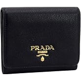 Prada Vitello Grain Trifold Compact Wallet Black Logo Plaque New | Nine organized card slots Secure snap coin pocket Compact everyday profile Box and authenticity cards included