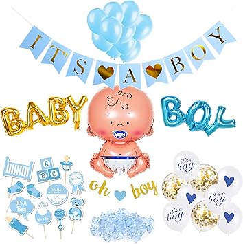 Sicurezzaprima Babyparty Deko Junge Set Xxl 48 Teile Dekoration Baby Shower Fur Jungs Luftballons Girlande Fotobox Tischdeko Streudeko Blau Amazon De Spielzeug