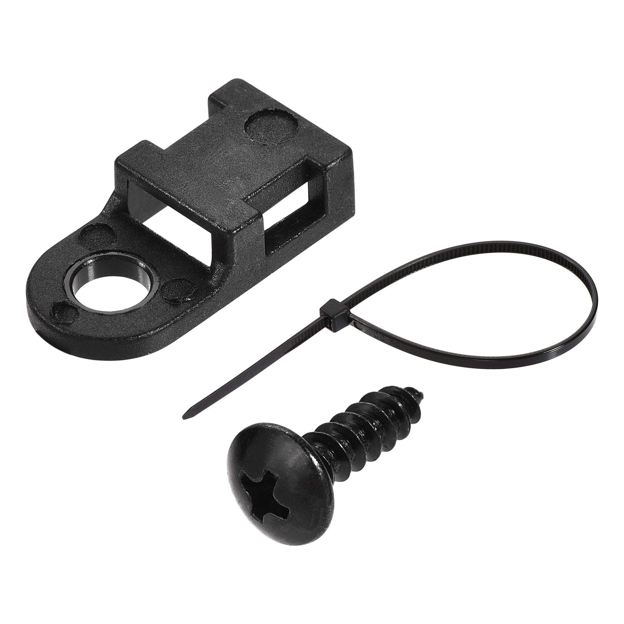 sourcing map 19mm x 9mm x 4.6mm Nylon Cable Fasten Clip with Screws and Ties Black 50 Set