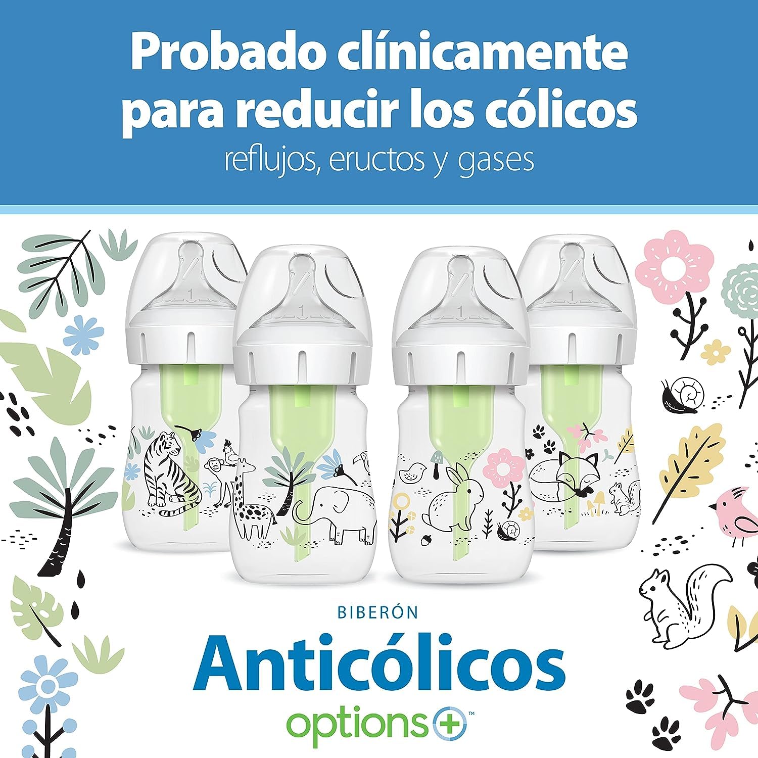 Dr. Brown’s Natural Flow® Anti-Colic Options+™ Wide-Neck Baby Bottle Designer Edition Bottles, Jungle Decos, 5 oz/150 mL, Level 1 Nipple, 2-Pack, 0m+